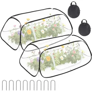 2PCS Raised Garden Bed Covers 50" x 26" x 15" Greenhouse Cover for Raised Garden Beds with Zipper Door Mesh Row Plants Cover for Raised Beds Protect Plants Against Insects and Small Animals