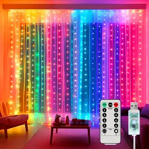 1PCS Fairy Curtain Lights, 300 LED Dimmable Fairy Lights with Remote and Timer 8 Modes USB Powered String Lights for Room Wall Party Xmas Indoor Decor colorful version(3m*3m)