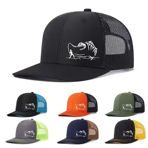 Unisex Fishing Themed Mesh Trucker Hat, Angler Printed Breathable Snapback Beanie Cap