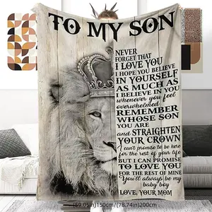 Personalized Photo Flannel Blanket for Son, 1-Count Soft Comfortable Throw with Slogan Print, Son Blanket from Mom, Contemporary Textile for Gifting, Personalized Photo Blankets