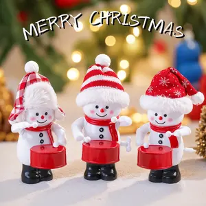 Christmas Wind-Up Toy Snowman with Small Hat, Cute Drumming Snowman Bobbing Head, Holiday Party Decoration, Festive Ornament