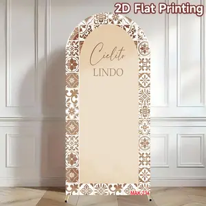Beige Mexican Cielito Lindo Birthday Party Baby Shower Wedding Arched Backdrop Cover Double-Sided Chiara Arch Background Decor Backdrop