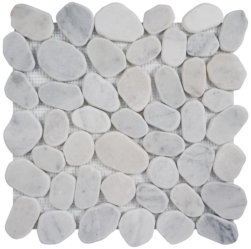 Simple Tile 5 Sheets Marble Mosaic Tile for Kitchen Backsplash, Bath Bathroom Floor, Etc, "River Rock Collection" MM 9505 - Carrara White, Mixed Rounds, 12"X12"X3/8", Tumbled