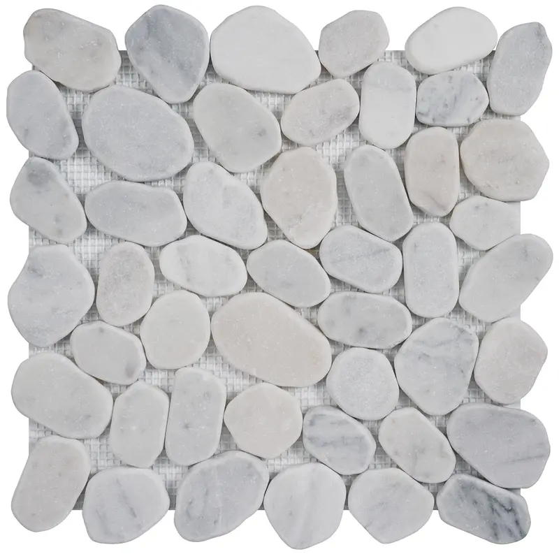 Simple Tile 5 Sheets Marble Mosaic Tile for Kitchen Backsplash, Bath Bathroom Floor, Etc, "River Rock Collection" MM 9505 - Carrara White, Mixed Rounds, 12"X12"X3/8", Tumbled