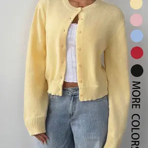 Women's Solid Color Button Front Sweater Cardigan, Casual Long Sleeve Knitwear for Fall & Winter, Women's Knit Clothing for Daily Wear