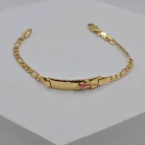 BRACELET DOLPHIN PINK   ID STYLE GOLD-PLATED color small   6"inches (KIDS) figaro