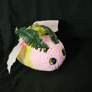 Handcrafted Ishe the Garden Bee Crochet Decor Toy with Soft Fuzzy Body and Artificial Greenery