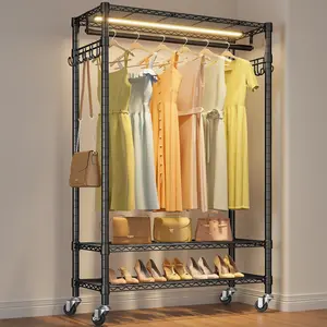 VIPEK R3L Rolling Garment Rack Portable Closet for Hanging Clothes with Dimmable Led Light, Heavy Duty Wardrobe with Wheels & Side Hooks ree Standing Closet for Bedroom