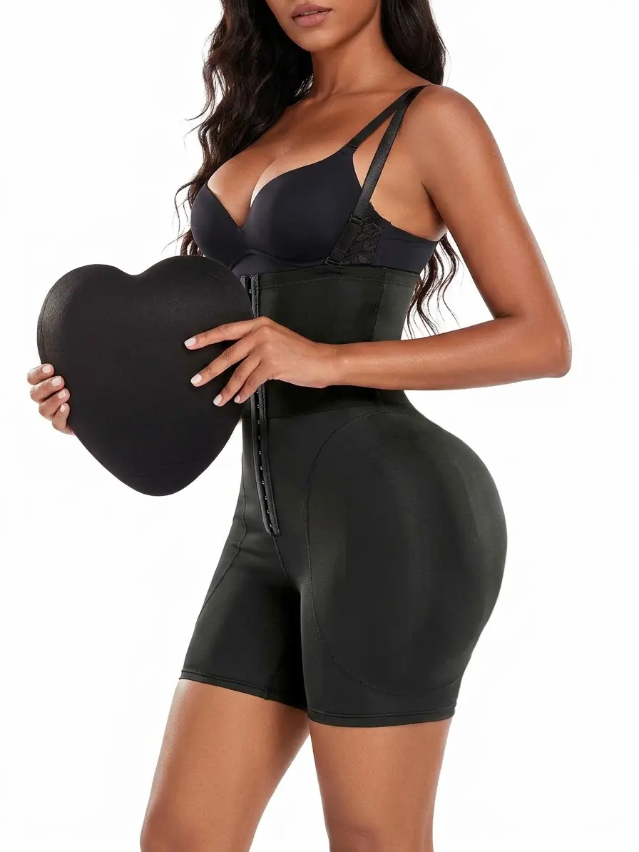 LUMIGIRL Women's Padded Colombian Elastane Fajas Shapewear Bodysuit - 2 Removable Hip-Butt Pads, Adjustable Straps, Lightweight Seamless Shorts, Tummy Control, Butt-Lifting, Breathable, Hook & Eye Easy-On Layer, Body Contouring, Ideal for Wedding, Office,