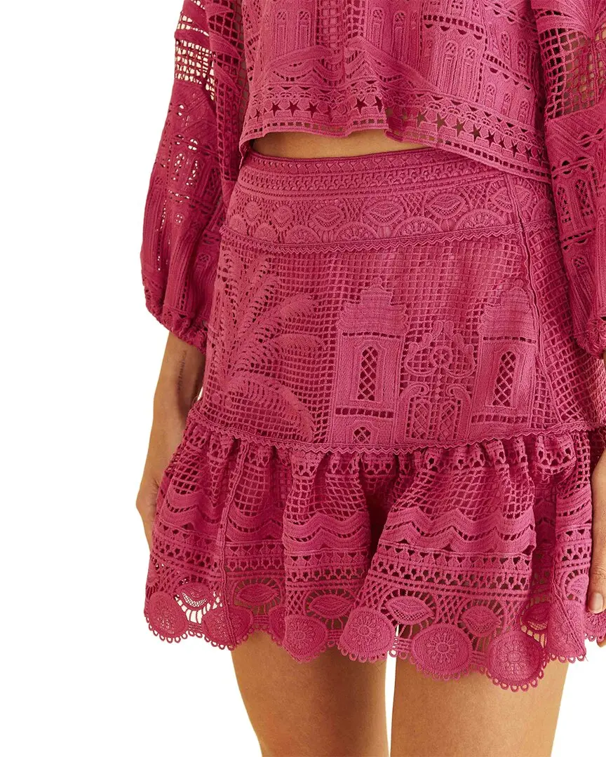 FARM Rio Morada Boa Guipire Pink Mini Skirt