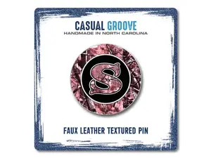 Pink Camo Monogram - Faux Leather Textured Pin (1.125" round)