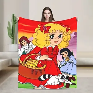Candy Candy Flannel Blanket 70s 80s Nostalgia Vintage Shoujo Aesthetic Soft Warm Throw For Gamer Room Decor Dorm Essential Bed Sofa Home Holiday Gift