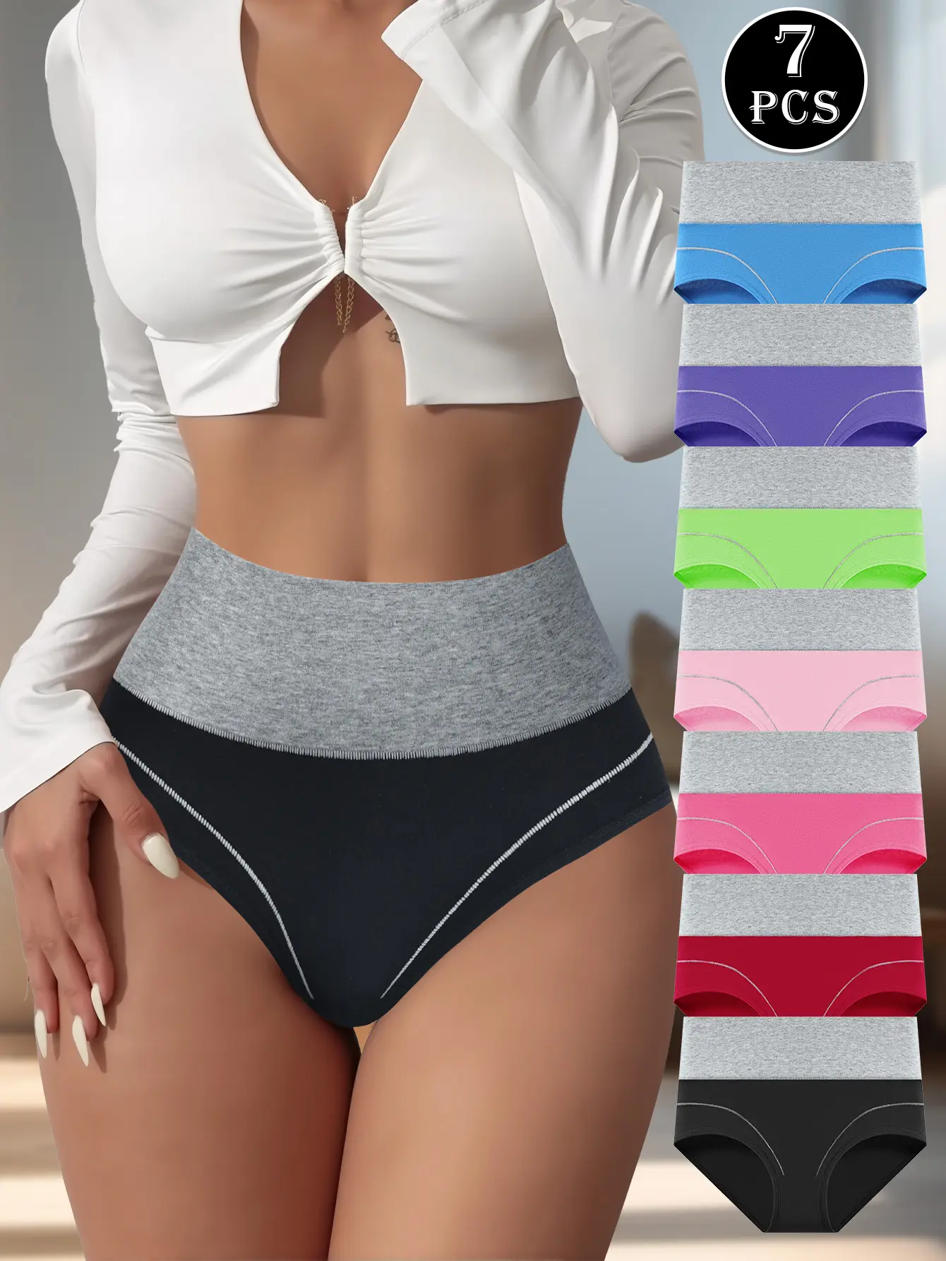 Hotcom Women's Plus Size High Waisted Basic Panties, Comfortable Breathable Activewear in Assorted Colors, 4-7 Pieces Pack