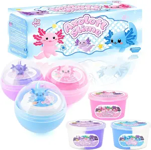 Axolotl Slime Kit 3 Pack – Pink Clear Slime, Butter & Cloud Slime for Kids Ages 8-12, Soft & Stretchy Sensory Toys, Party Favors, Goodie Bag Stuffers, Birthday Gifts for Girls and Boys