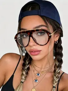 Transparent Pilot Sunglasses Frame for Women, Fashionable Large Leopard Print Glasses, Stylish One-Piece Optical Eyewear for Women