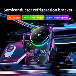 Qi2.2 25w Magnetic Car Phone Holder with RGB LED Light, 360° Rotatable Design, Wireless Charging Compatible, Stylish & Functional