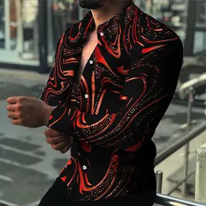 Men's Pink Cotton Long Sleeve Printed Stretchy Casual Button-Down Cardigan Shirt for Daily Wear