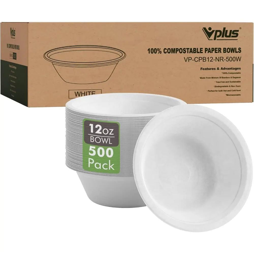 500-Pack 12 oz Sturdy Disposable Compostable Bagasse Bowls - Bulk Pack Convenience Eco-Friendly Kitchenware for Cereals, Dips, Eco-Conscious Individuals’ Choice, Eco-Friendly Choice, Chili Soups