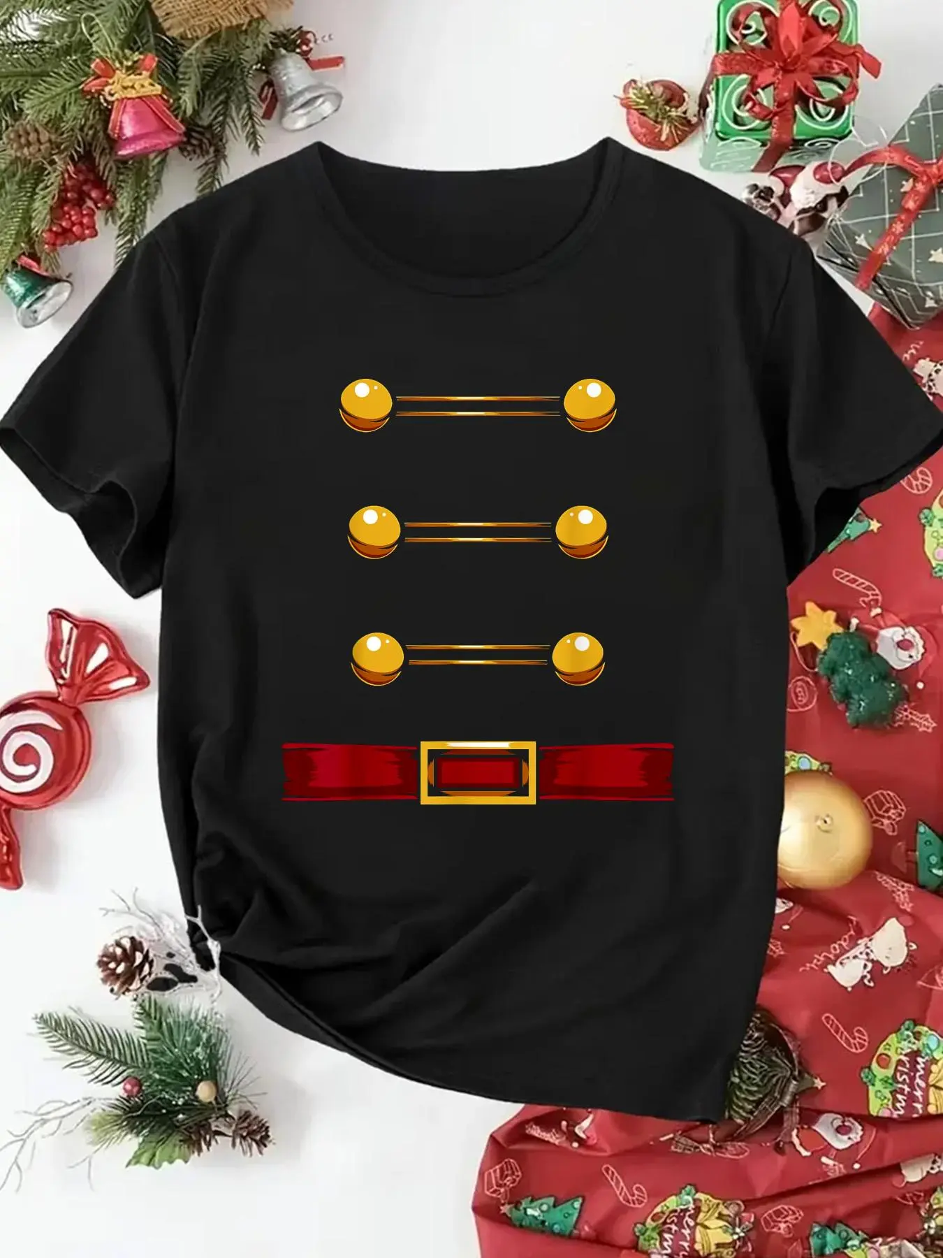 100% Cotton Women T-shirt Women Christmas T-shirt Nutcracker Uniform Soldier Christmas Nut Winter Santa T-Shirt Print Round Neck Short Sleeve T-Shirt For Women Casual, Summer, Women Top