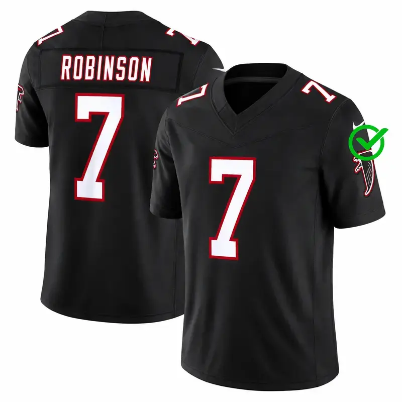 #7 Robinson Black Football Jersey – Full Logo Stitched Player Style V-Neck Game Day Shirt, Customizable Name & Number, Unisex Athletic Fan Apparel