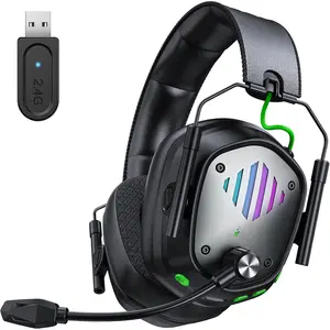 VK81 2.4GHz Wireless Gaming Headset for PS5, PS4, PC - Bluetooth Gaming Headphones with Noise Canceling Mic, Low Latency, Stereo Sound, 50+Hr Battery, RGB Headset Game Boy Accessories, Black