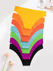 Women's 7pcs Solid Color Drop Waist Minimalist Knickers, Soft Comfy Breathable Seamless Panties for Daily Wear, Underwear for All Seasons