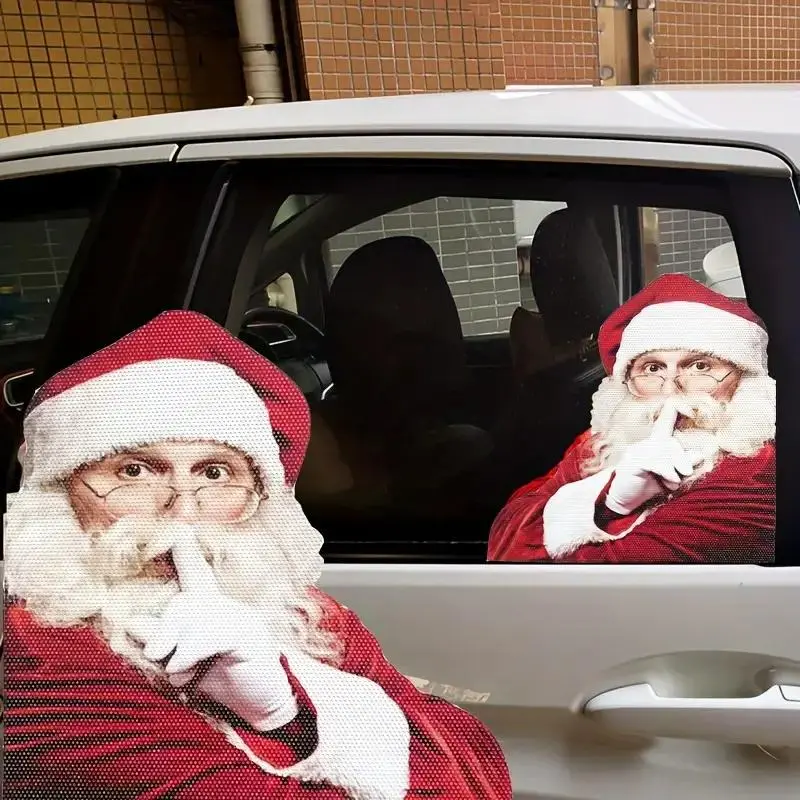 Christmas Car Window Stickers, Self-Adhesive PVC Santa Claus Hand Gesture Decals, Fun Holiday Vehicle Decoration Set of Two, Windshield Sticker