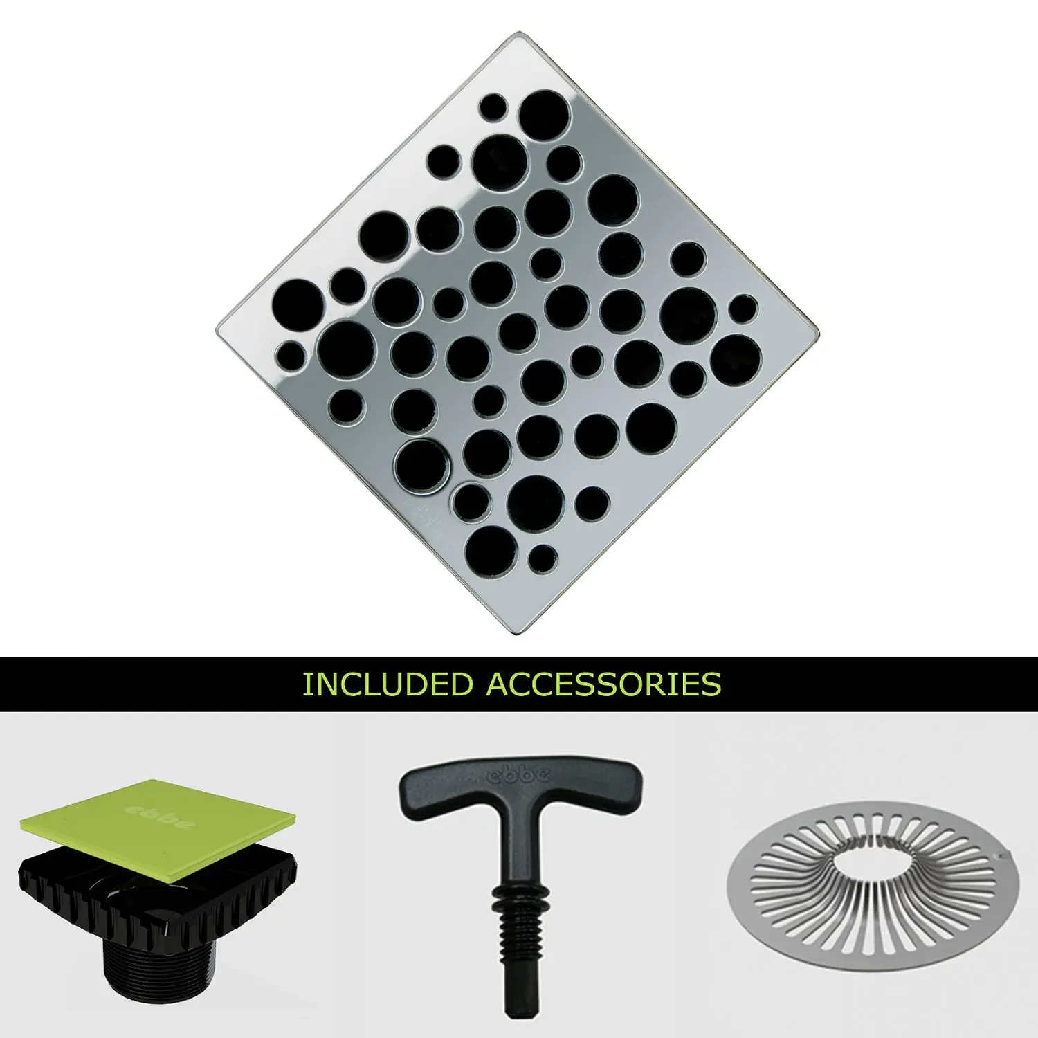 Ebbe E4812-E4400 Unique Grate & Drain Riser w/ T-Puller & Hair Trap