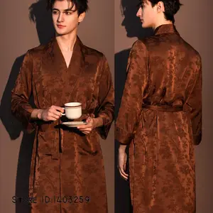New Jacquard Men's Robe Silk Satin Kimono Bathrobe Gown Spring Summer Male Sleepwear Homewear Loose Casual Loungewear Lingerie