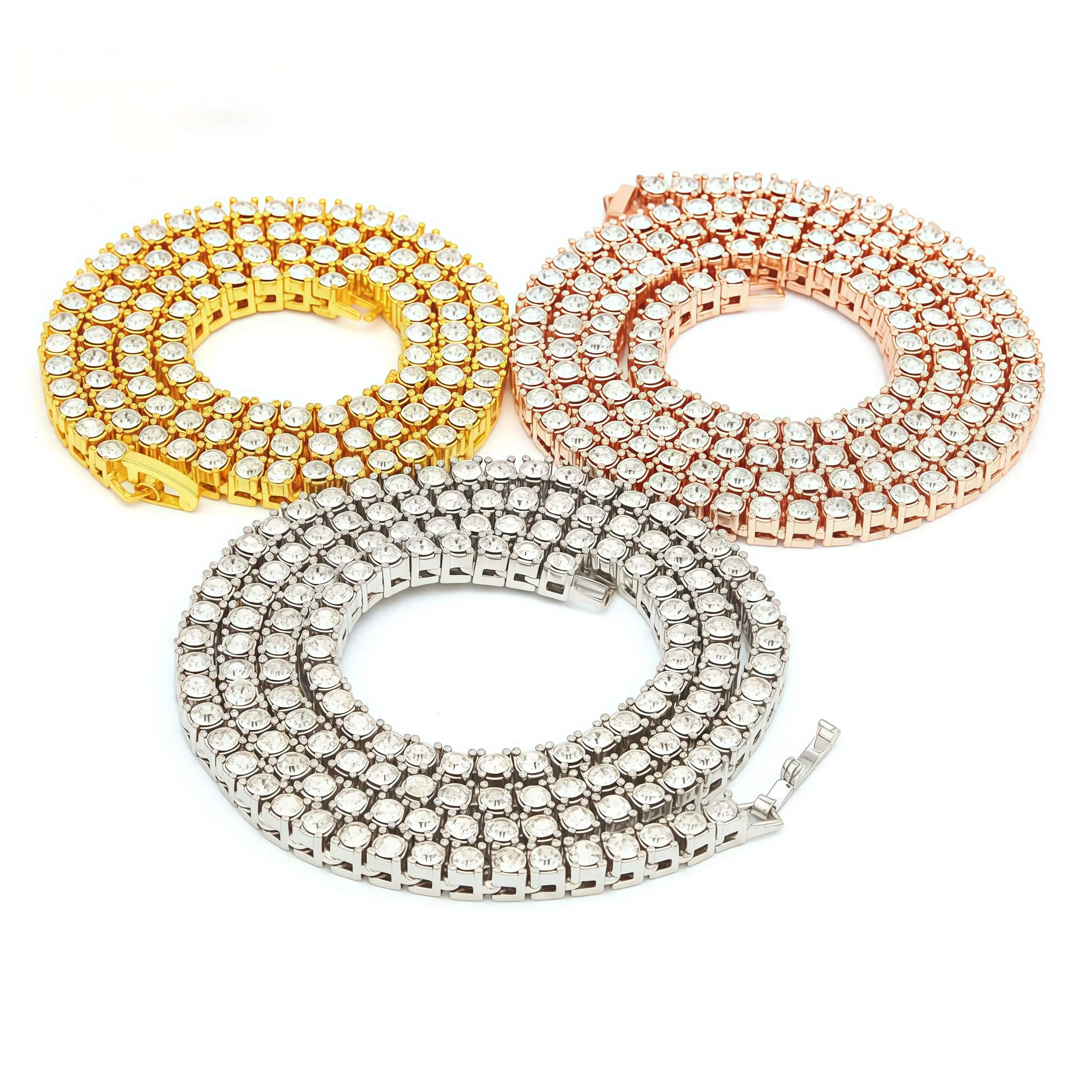 Unisex Iced Out Tennis Chain Necklace, 3-4mm Cubic Zirconia Hip Hop Jewelry, Casual Alloy Streetwear Accessory in Gold or Silver, Tennis Chains, Daily, 3Mm-4Mm, Rhinestones, Solid, Fashion Accessory Necklace, Cuban Zirconia Necklace tiktokshopbacktoschool