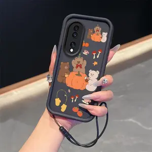 Honor 70 5G pumpkin Bear suit lanyard phone Case For huawei Honor 70 5G with TPU shock proof design perfect for popular