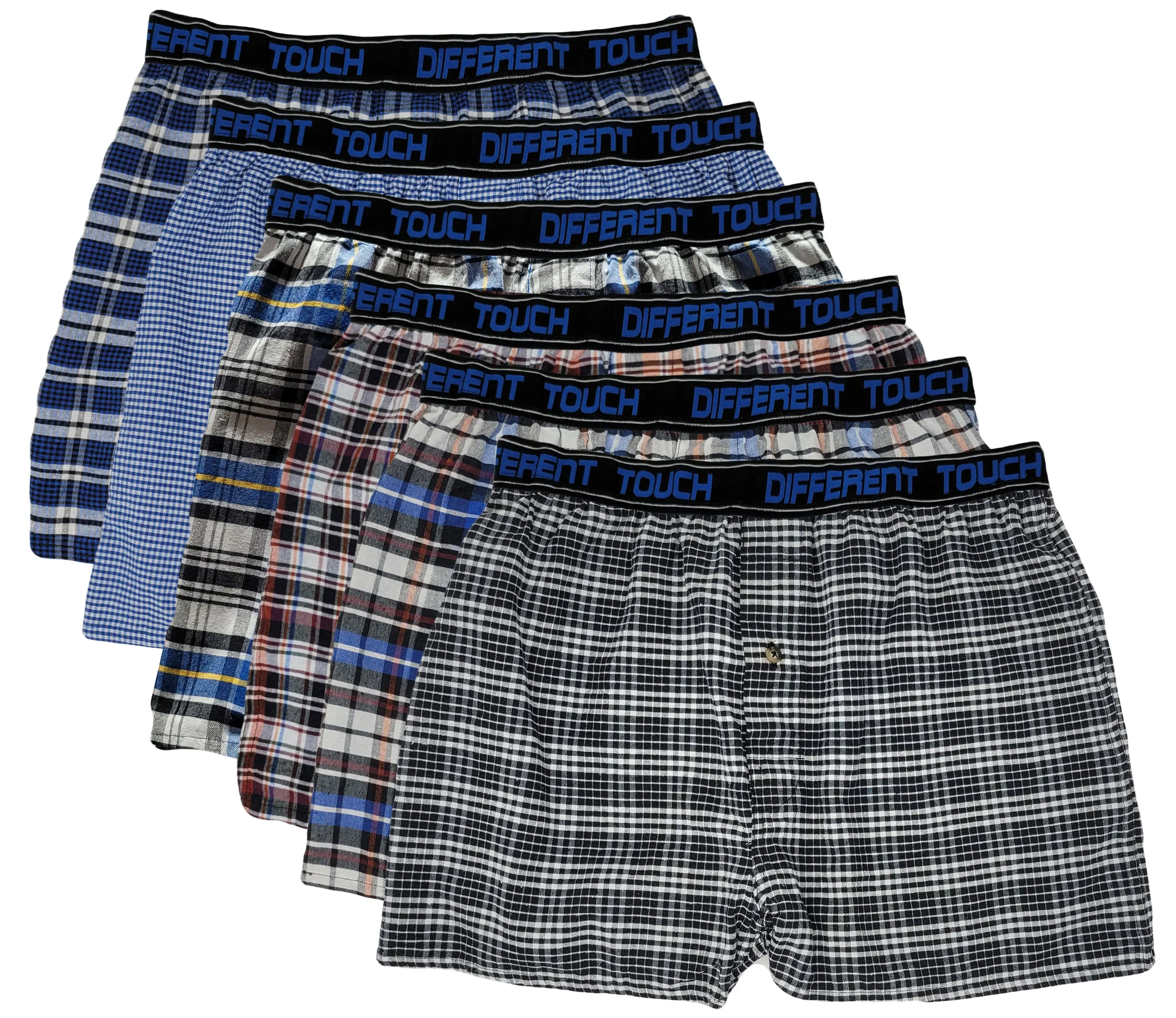 Big & Tall Men's Checked Woven Plaid Boxer Shorts - 6-Pack, Exposed Elastic Waistband, Polyester-Cotton Fabric, Button Fly, Double-Stitched Seams, 3XL-6XL, Assorted, Washable