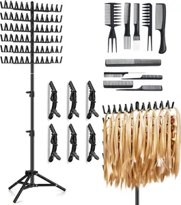 Braiding Hair Rack Height Adjustable 144 Pegs Braiding Rack Hair Extension Holder with Hair Braiding Tools Hair Divider Rack for Braiding Hair Separator Stand (black)