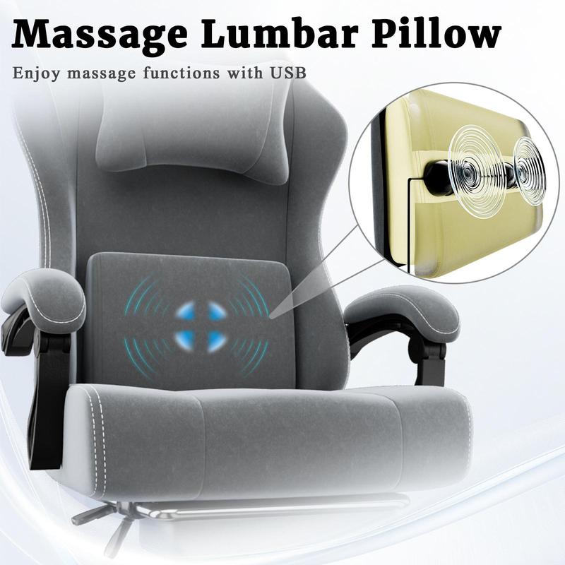 【Bellemave】Massage Gaming Chair with USB Lumbar Pillow - 350lbs Capacity, Retractable Footrest & Independent Pocketed Springs, 90-155° Recline