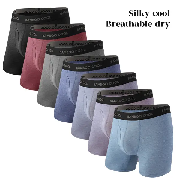 BAMBOO COOL Men's Bamboo Viscose Boxer Briefs, Soft Breathable Moisture-Wicking Fabric, Tagless Underwear, 4 or 7 Pack, 4 Pack, 7A, Gift For Boyfriend, 4A