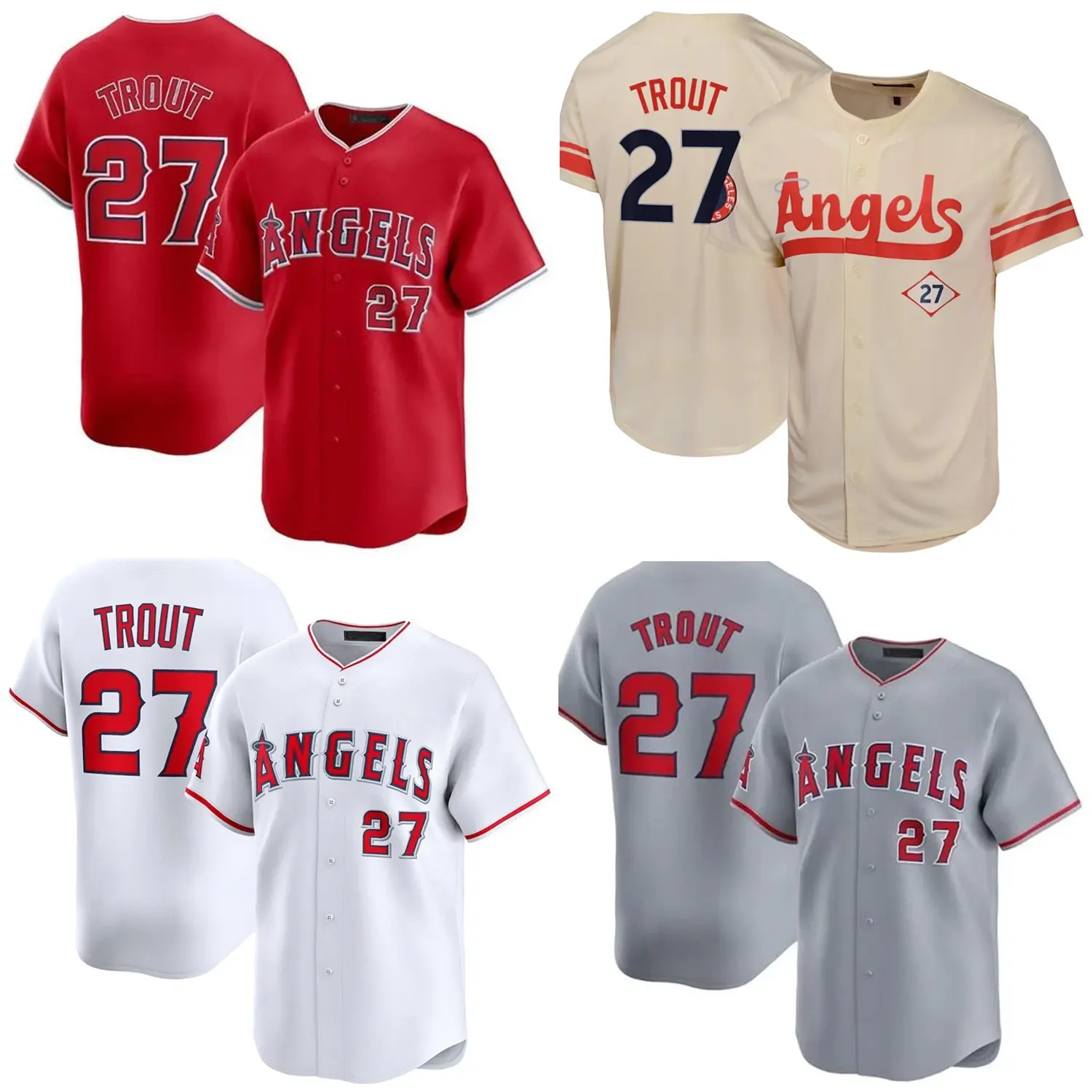 Men's Baseball Jersey NO.27 Trout Angels, Sports Jersey Hip Hop Baseball, Top Training Shirt Quick Dry Mesh Polyester Classic Jersey