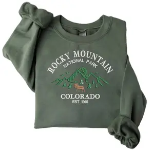 Rocky Mountain National Park Custom Embroidered Sweatshirt- Unisex design, Casual wear, Comfy clothing Cotton Crewneck Jersey Menswear Fitted Hoodie Loose Medium Polyester