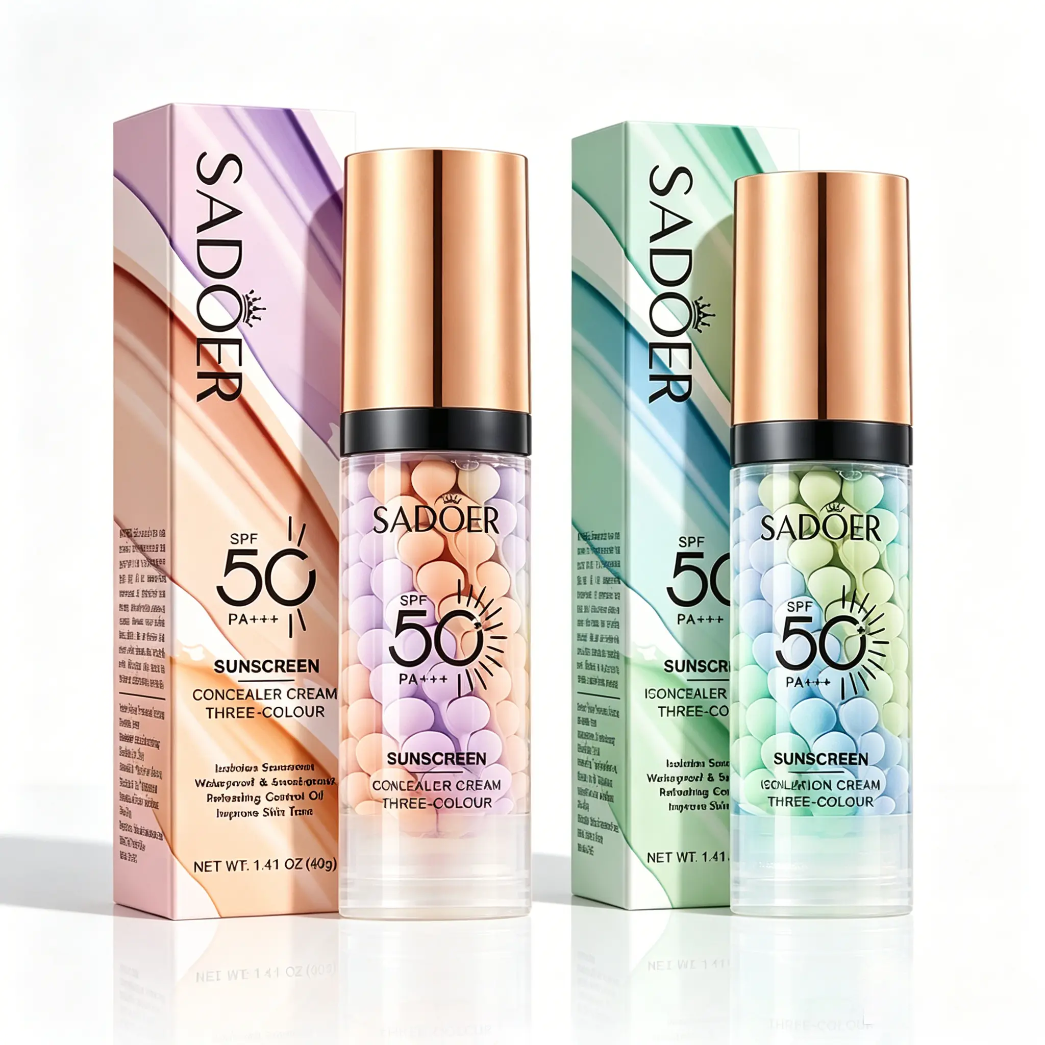 3-in-1 Color Correcting Primer with SPF 50 PA+++, Moisturizing Oil Control Makeup Base, 3 Tone Correct Shades Purple Pink Green, Refreshing Lightweight Facial Serum for Even Glowy Skin Tone