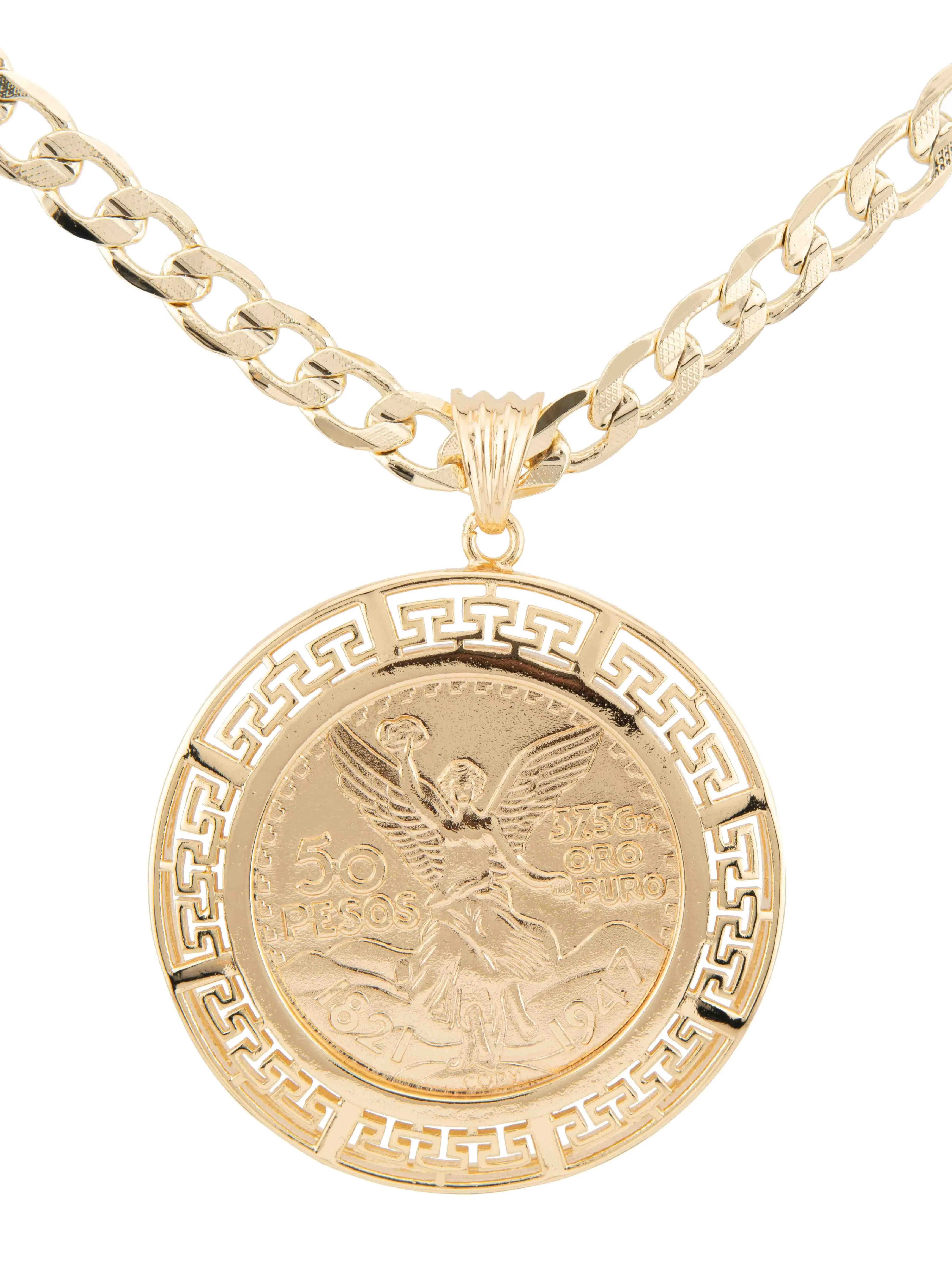 new Elegant Centenario Pendant in Gold Plated with Clear Stones 24-inch Cuban-style OR Rope Chain for Stylish Accessory graduation gift holiday gift birthday gift