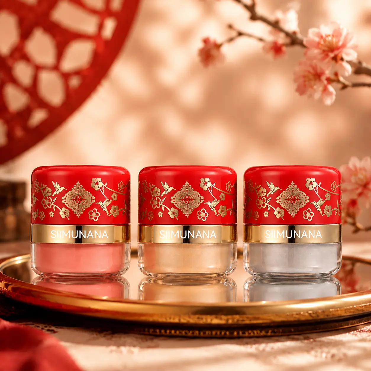 3-Color Mineral Powder Blush Makeup Set with Mirror, Compact Chinese Chic Lazy Blush Palette for Quick Natural Look, Mushroom Puff Included, All Skin Types On-the-Go Travel Kit, Cute Small Bunny Gift for Girlfriend, Natural Flush