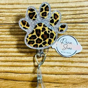 Paw Print Leopard Print Badge Reel