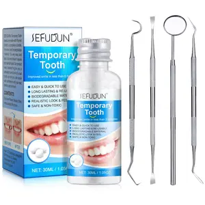 Temporary Dental Repair Kit, 1 Bottle Tooth Repair Particles + 4 Tools, Pliable Tooth Repair Beads, Home Solution for Denture Replacement