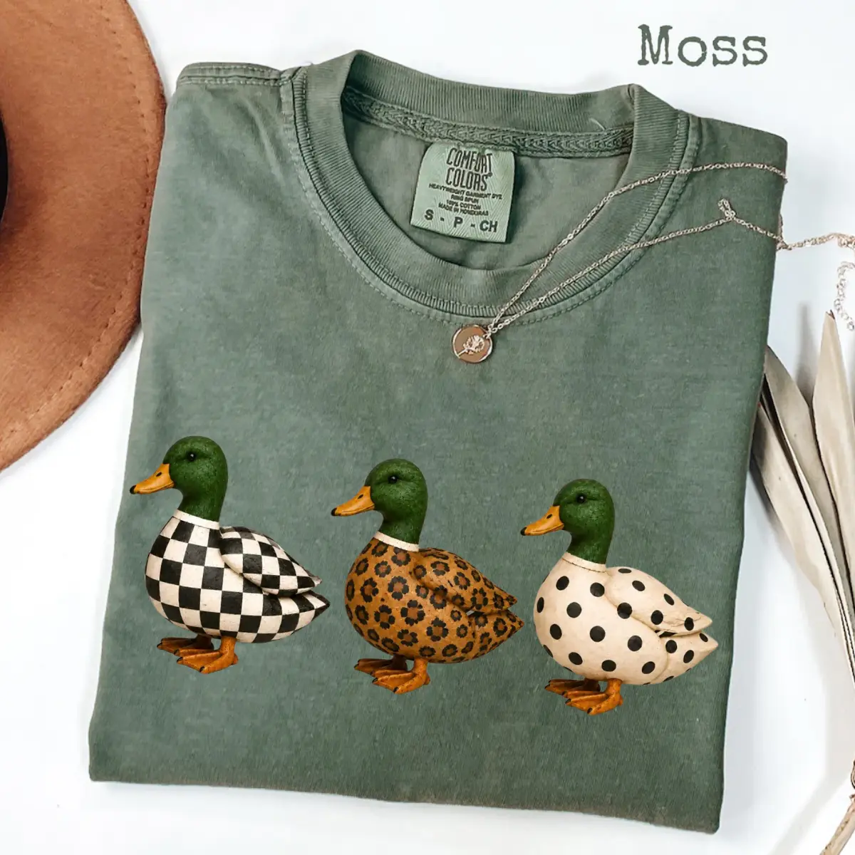Comfort Colors Preppy Mallard Duck Shirt, Checkered Leopard Polka Dot Waterfowl Graphic Tee, Farmhouse Duck T-Shirt