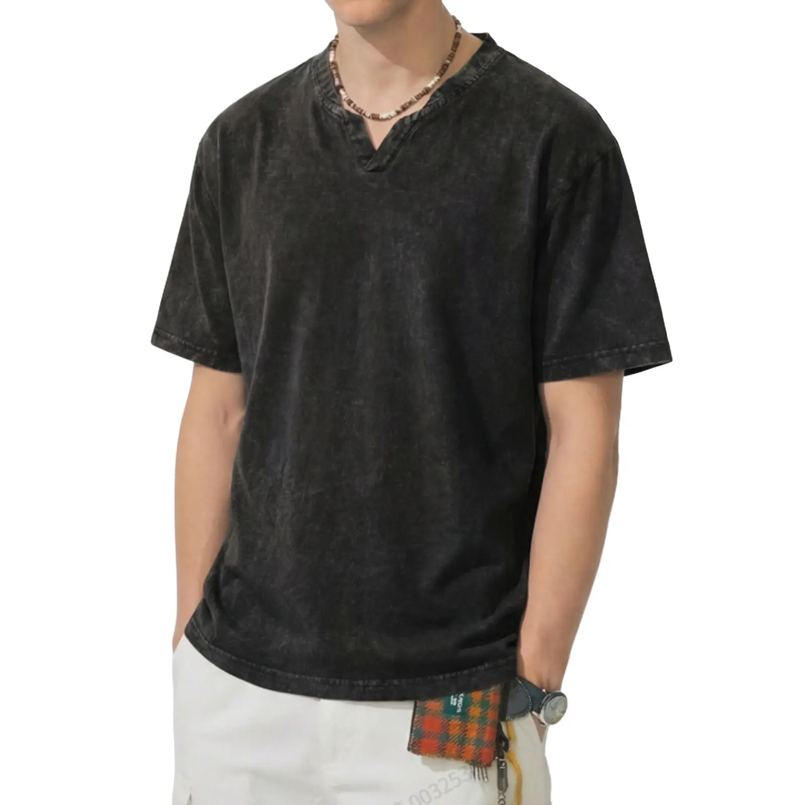 JMIERR Oversized T Shirts for Men Women Vintage Wash 100% Cotton V Neck Drop Shoulder Tee Tops