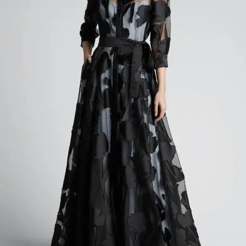 Women's Plain Sheer Floral Button Front Belted Dress, Elegant 3/4 Sleeve Dress for Party Holiday Wedding Guest, Ladies Summer Clothes, Elegant Dresses, Formal Wedding Guest Dress, Wedding Guest Gown