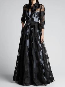 women's plain sheer button front belted dress, elegant 3/4 sleeve dress for party holiday wedding guest, ladies summer clothes