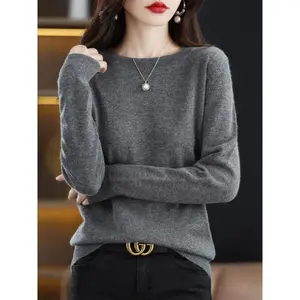 Fashion Merino Wool Women's Sweater O-Neck Long Sleeve Pullover Spring Autumn Winter Basic Jumper Clothing Knitwear Tops Womenswear Fit