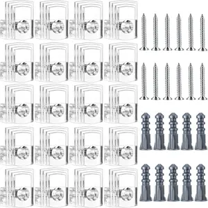 20 Sets of Mirror Holder Clips Kit, Clear Plastic Mirror Mounting Clips Crystal Mirror Hanging Hardware Frameless Mirror Hanging Kit with Screws for Wall and Fixed Mirror Box Door Decor
