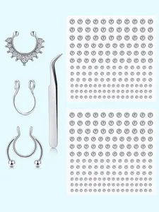 6 Piece Fake Nose Rings Set, No Piercing Required, Clip-On Septum Ring, Nose Hoop, Adhesive Fake Nose Rings, Eyebrow Rings, Lip Rings, Unisex Daily Wear, Nose Ring Jewelry