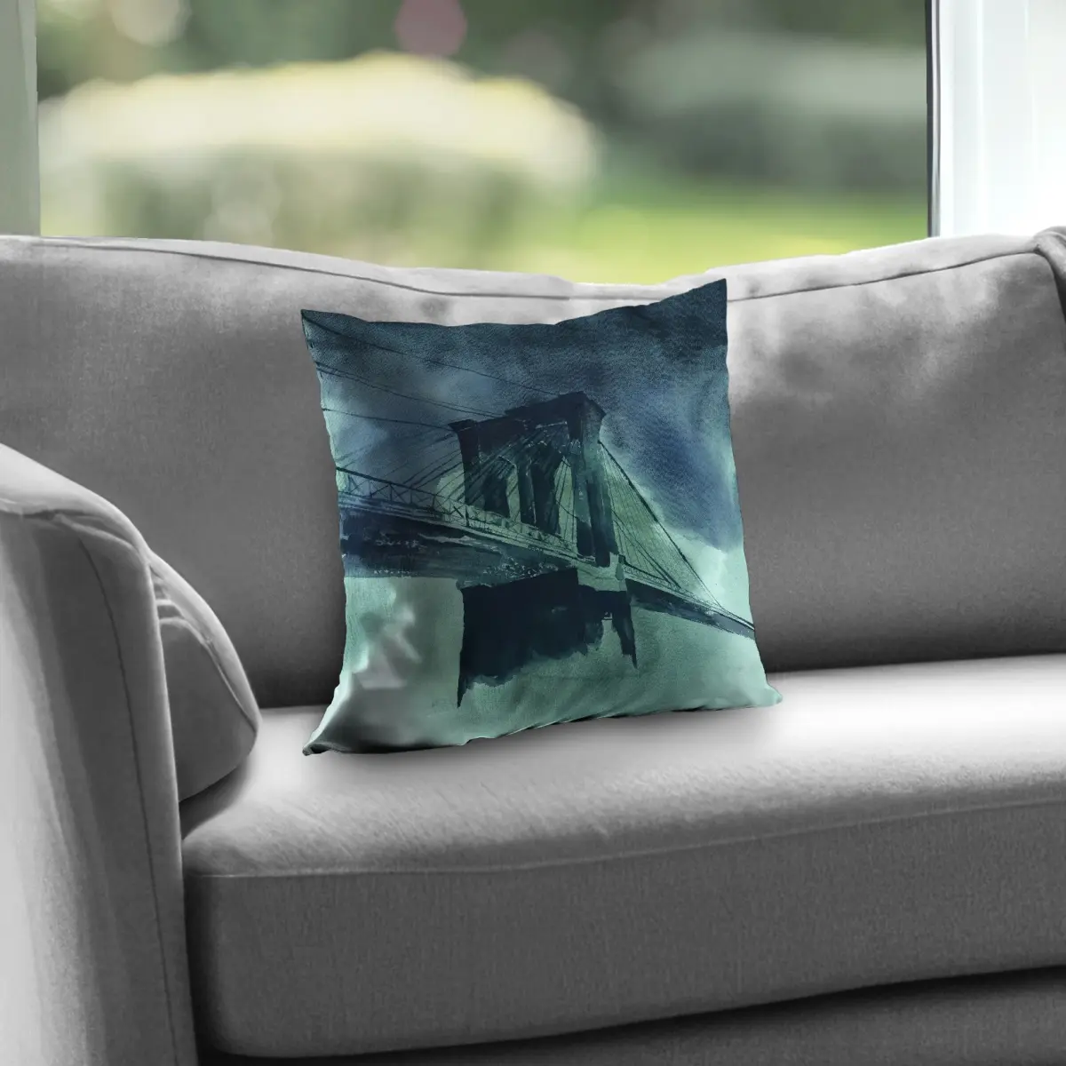 Begin Home Decor C1PT1414KVKAVG 14 x 14 in. Abstract View of Brooklyn Bridge Throw Pillow - Home Decor